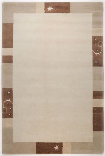 THEKO Nepal Teppich mit Bordüre, handgeknüpft, beige