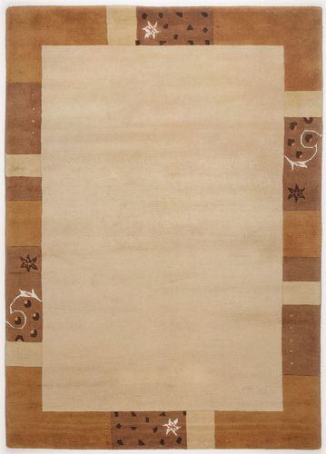 THEKO Nepal Teppich mit Bordüre, handgeknüpft, honig