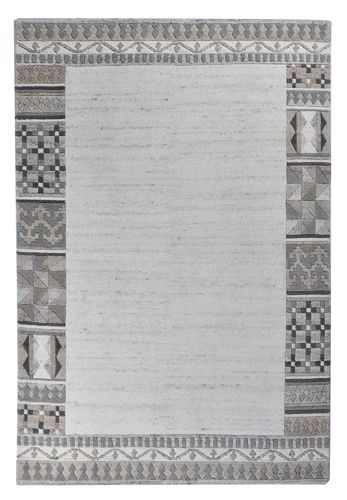 Moderner Design Teppich, handgeknüpft, mit Bordüre, beige