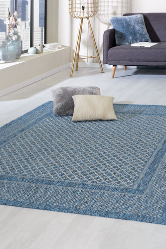 Moderner Designer Teppich, Flachgewebe, blau